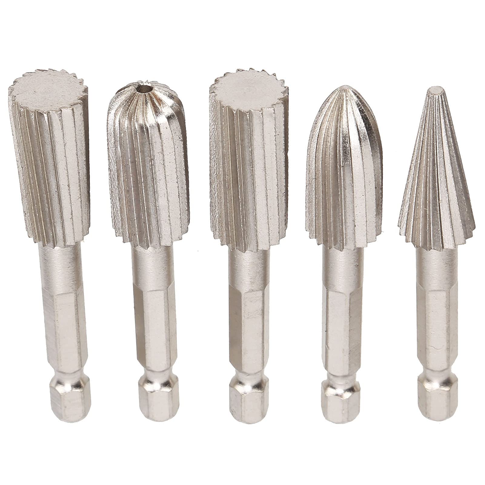 5Pcs High-Speed Steel Rotary File Cutting Burrs Set - 14in Hex Shank Double Cut Metal Grinder Drill Bits for Carving, Polishing & Metalworking - Perfect for DIY Projects, Jewelry Making & Woodworking