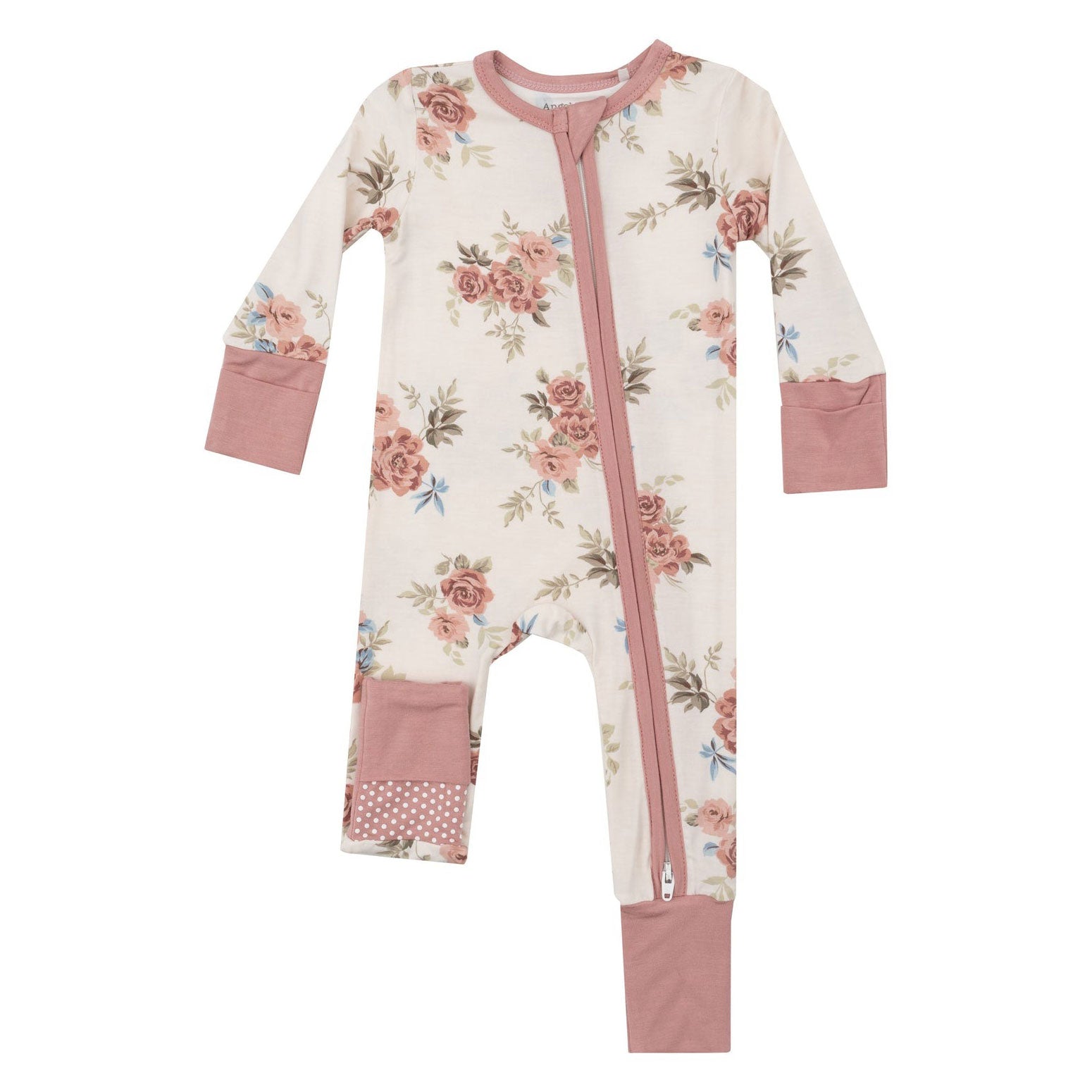 Bamboo 2-Way Zipper Romper with Romantic Roses Print in Pink | Soft & Comfortable Baby Jumpsuit for Playtime & Photo Shoots