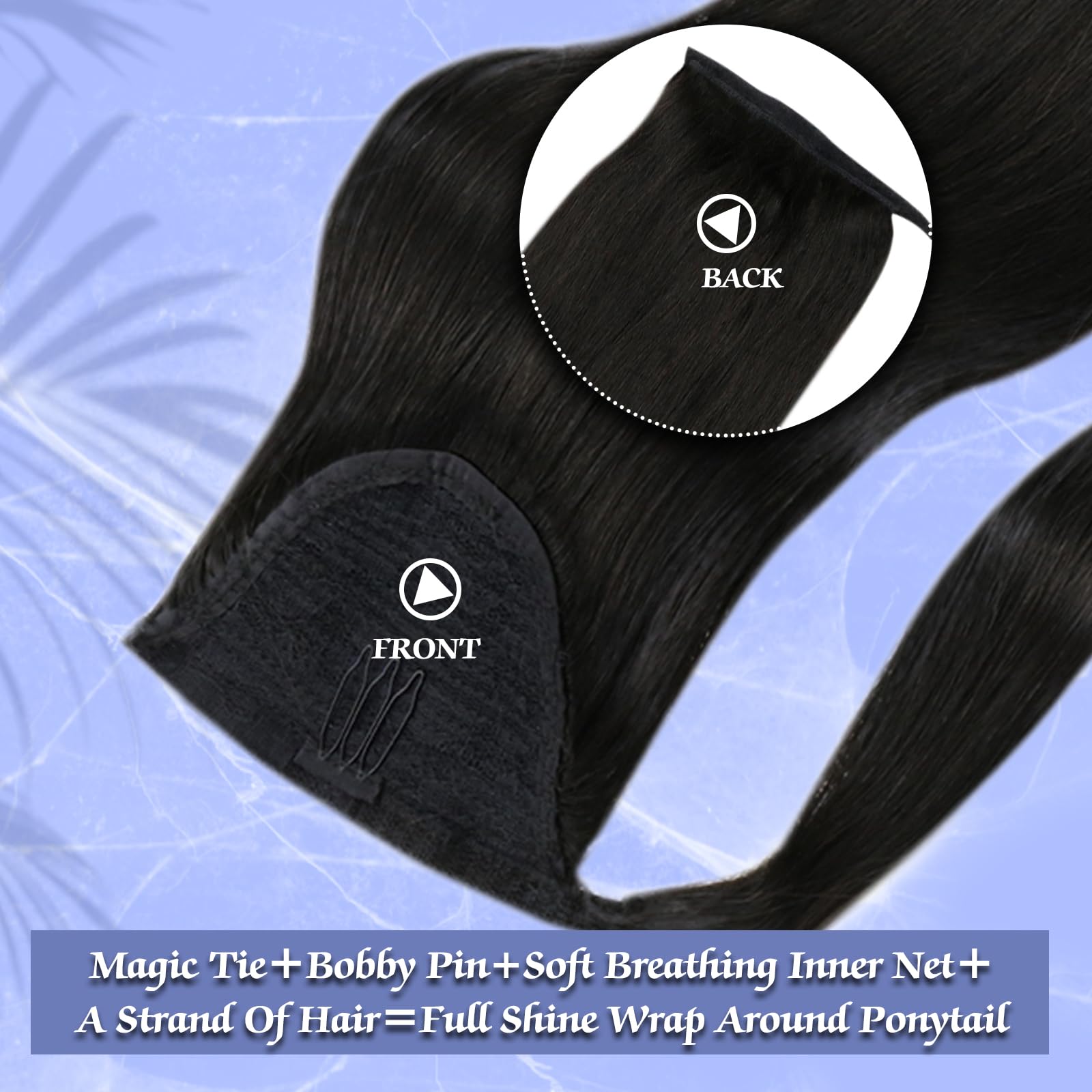 Full Shine Natural Human Hair Ponytail Extension - 22Inch 80G Off Black Straight Hair Wrap for Women | Perfect for Daily Styling, Parties & Special Occasions