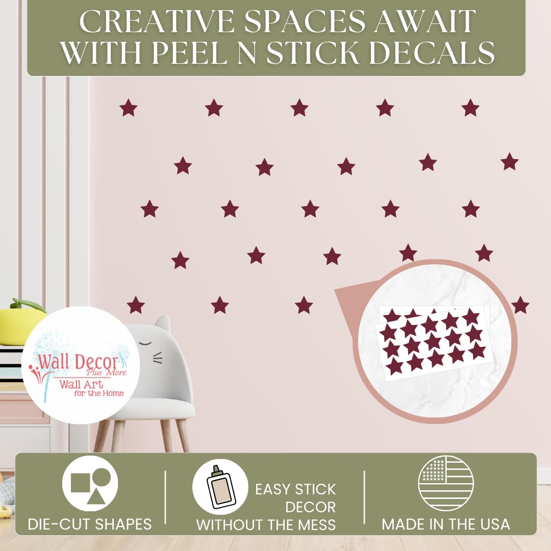 2-Inch Burgundy Star Decal Set - 30pc Removable Peel and Stick Wall Stickers for Kids Room, Classroom & Bathroom Decor - Perfect for DIY Art Projects, Nursery Accents and Home Decoration