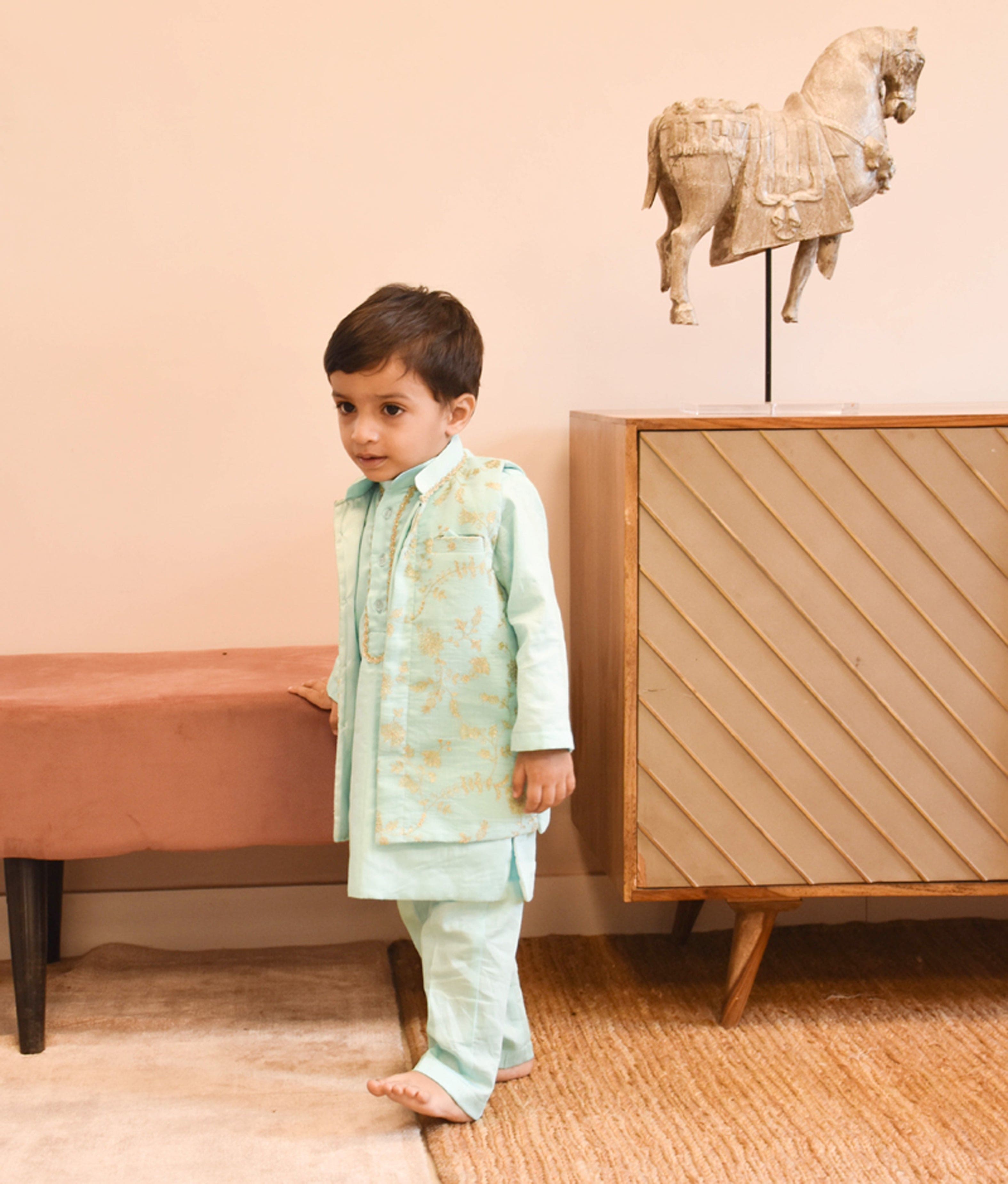 Blue Embroidered Nehru Jacket Set for Boys | Premium Kids Ethnic Wear | Perfect for Weddings, Festivals & Special Occasions
