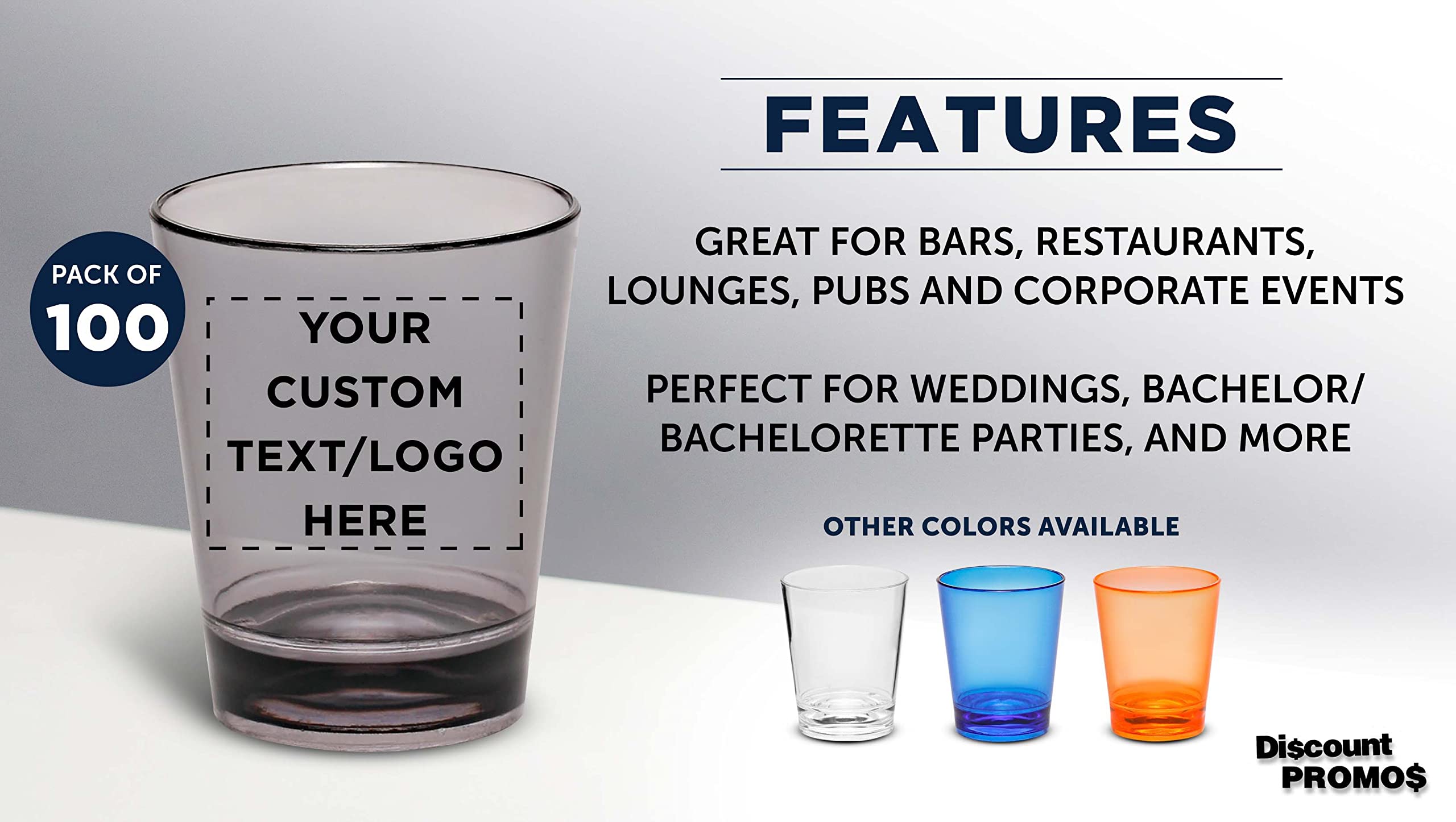 Custom Translucent Plastic Shot Glasses 1.5 oz (100-Pack) - Personalized Acrylic Party Cups for Wedding, Birthday, Bar Events & Bulk Gifts - Charcoal Color - Perfect for Cocktail Parties, Bachelorette & Tailgating