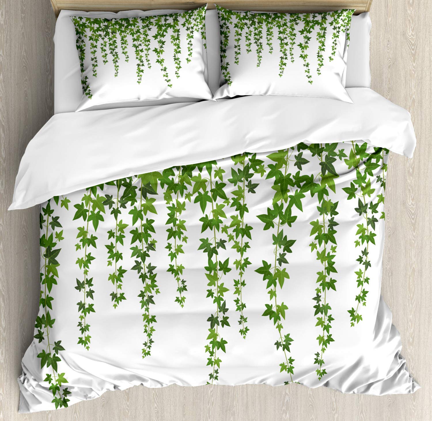 Ambesonne Vines Duvet Cover Set - King Size 3-Piece Bedding with 2 Pillow Shams, Botanical Garden Theme Featuring Grape Leaves & Ivy Illustration in Fern Green & White | Perfect for Farmhouse, Cottage, or Nature-Inspired Bedroom Decor