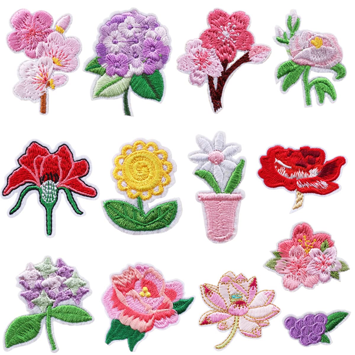 13PCS Embroidered Iron On Patches for Clothes DIY - Assorted Flower Appliques with Bright Colors (Sew On/Iron On) - Perfect for Jackets, Hats, Jeans & Dress Decoration