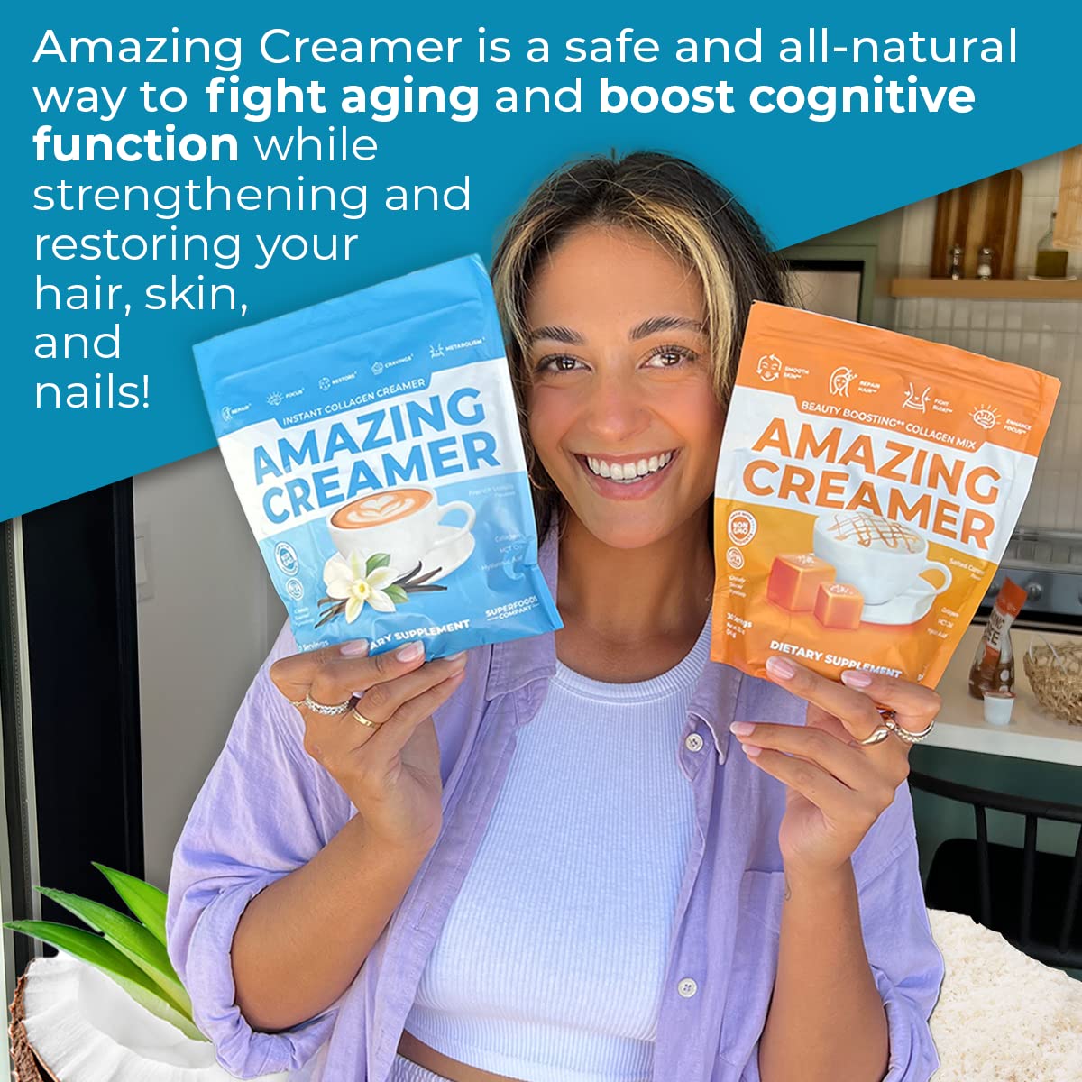 Superfoods Collagen Creamer with Hyaluronic Acid & MCT Oil - Keto Friendly, Supports Brain Function & Skin Health - Vanilla Flavor (60 Servings) | Perfect for Coffee, Smoothies & Weight Management