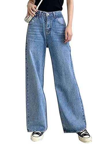 HDLTE Women's Ripped Boyfriend Jeans - Distressed High Waist Baggy Denim Pants with Wide Leg Straight Fit | Y2K Streetwear Fashion for Casual Outings, Parties and Retro Style