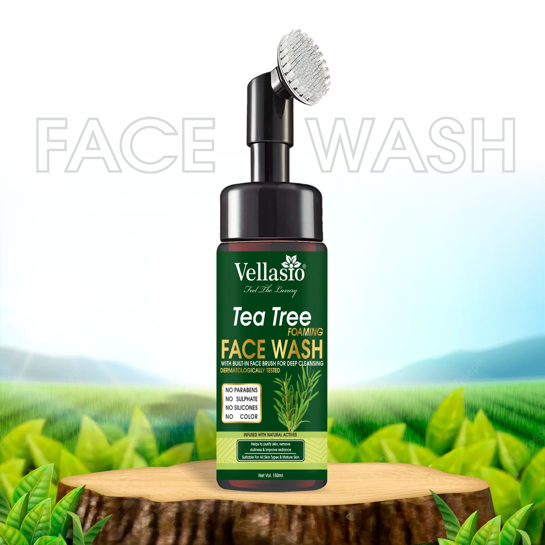 VELLASIO Tea Tree Foaming Face Wash 150ml - Deep Cleansing for Acne & Oily Skin - Daily Skincare Routine for Men & Women