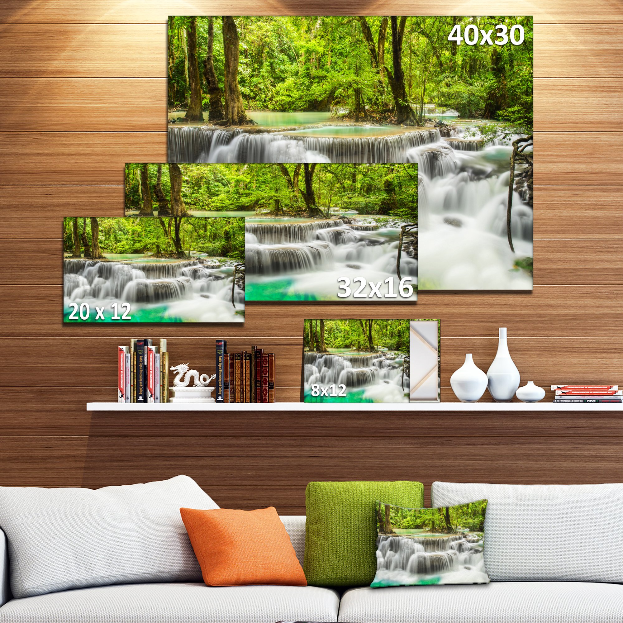 Stunning Erawan Waterfall Panoramic Canvas Print - Nature Landscape Wall Art for Living Room & Office Decor