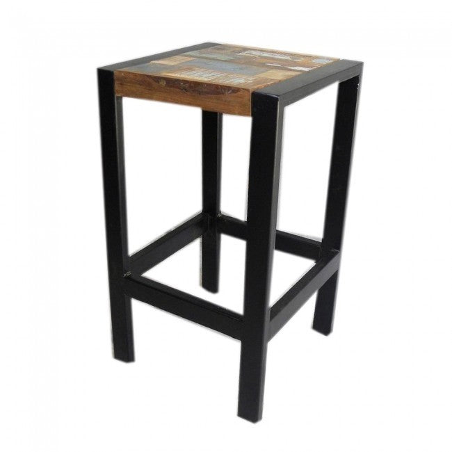 French Industrial Reclaimed Wood Bar Stool Set - Rustic Pub & Kitchen Counter Height Stools for Home, Cafe, and Restaurant Decor