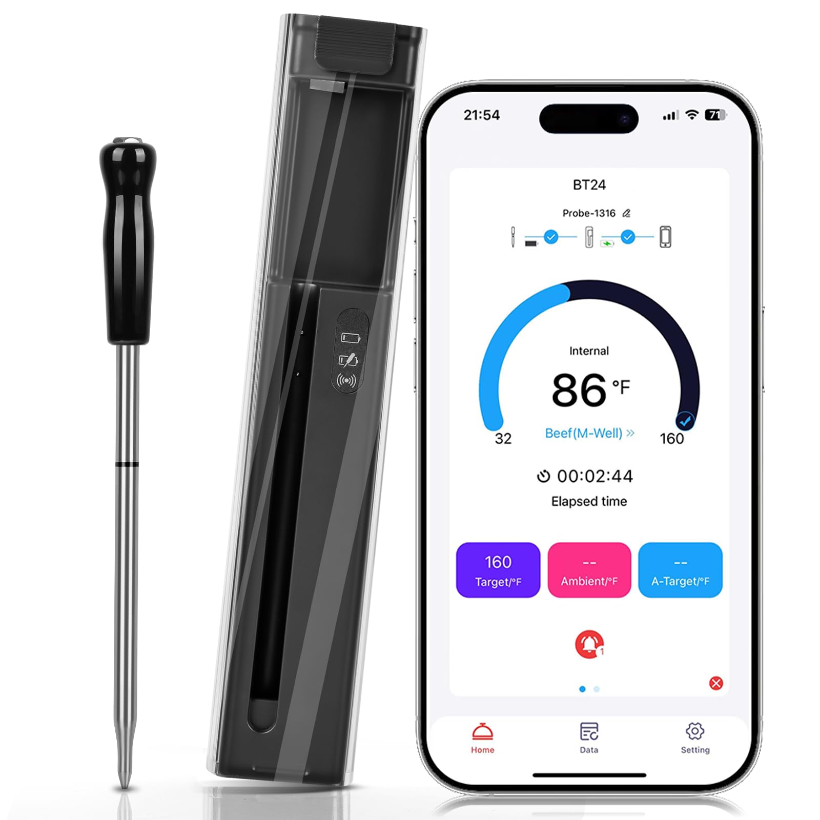 Smart Wireless Meat Thermometer with Bluetooth & App Control - 500FT Range Digital Cooking Thermometer for BBQ, Grilling, Smoking, Oven & Rotisserie - Perfect for Kitchen, Outdoor Cooking & Backyard Parties (Black)