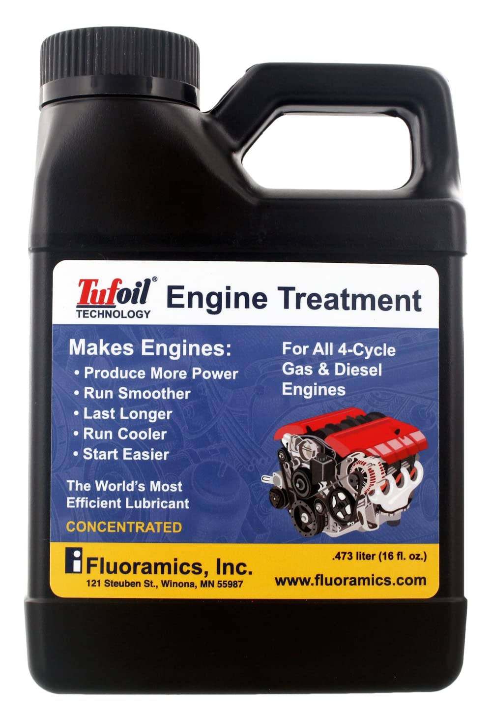 Tufoil Engine Treatment 16 oz - High Performance Engine Oil Additive for Cars, Trucks & Motorcycles | Reduces Friction & Improves Fuel Efficiency | Ideal for Daily Commuting, Long Road Trips & Heavy-Duty Use
