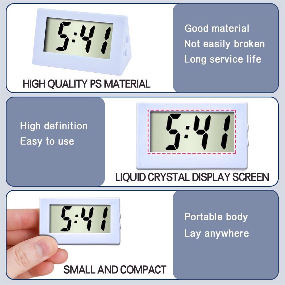 Mini Car Clock with LCD Time & Day Display - Auto Dashboard Accessory for Home & Vehicle (White)