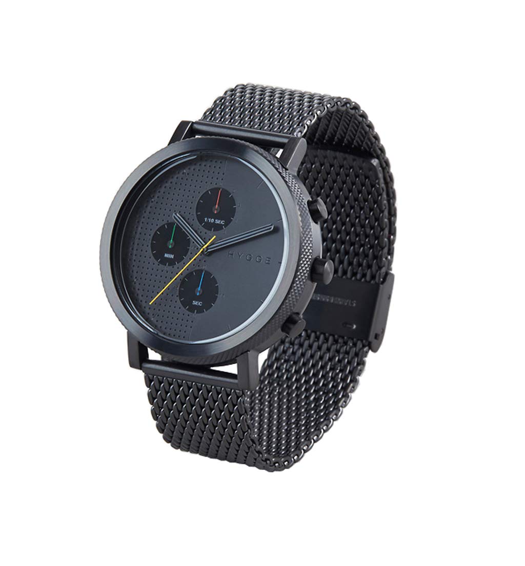 HYGGE Watch - 2204 Series - Stainless Steel Mesh Band - Black/Black - Stylish Minimalist Watch for Men & Women - Perfect for Business, Casual & Formal Occasions