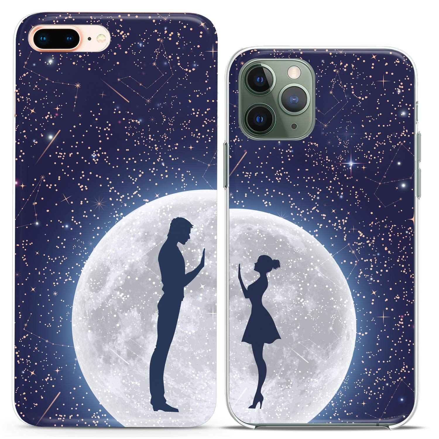 Matching Couple Phone Cases for iPhone 16/15/14/13/12/11 Pro Max/Mini/XS/X/8 Plus/7+/XR/SE - Romantic Moon & Stars Silicone Cover | Cute Relationship Gift for Girlfriend | Perfect for Date Nights & Anniversary Presents