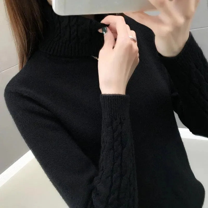 V-Neck Turtleneck Sweater for Women - Soft & Warm Winter Knit Pullover - Perfect for Office, Casual Outfits & Holiday Gatherings