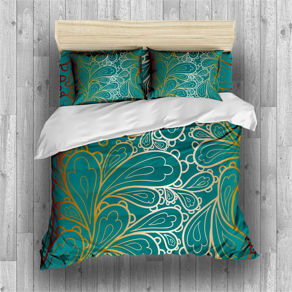 Peacock Feather Duvet Cover Set - Soft & Stylish Bedding for Twin, Full, Queen & King Size Beds | 3-4 Piece Set with Duvet Cover & Pillow Shams (Queen Size, 4PC) | Perfect for Master Bedroom Decor & Guest Room Luxury