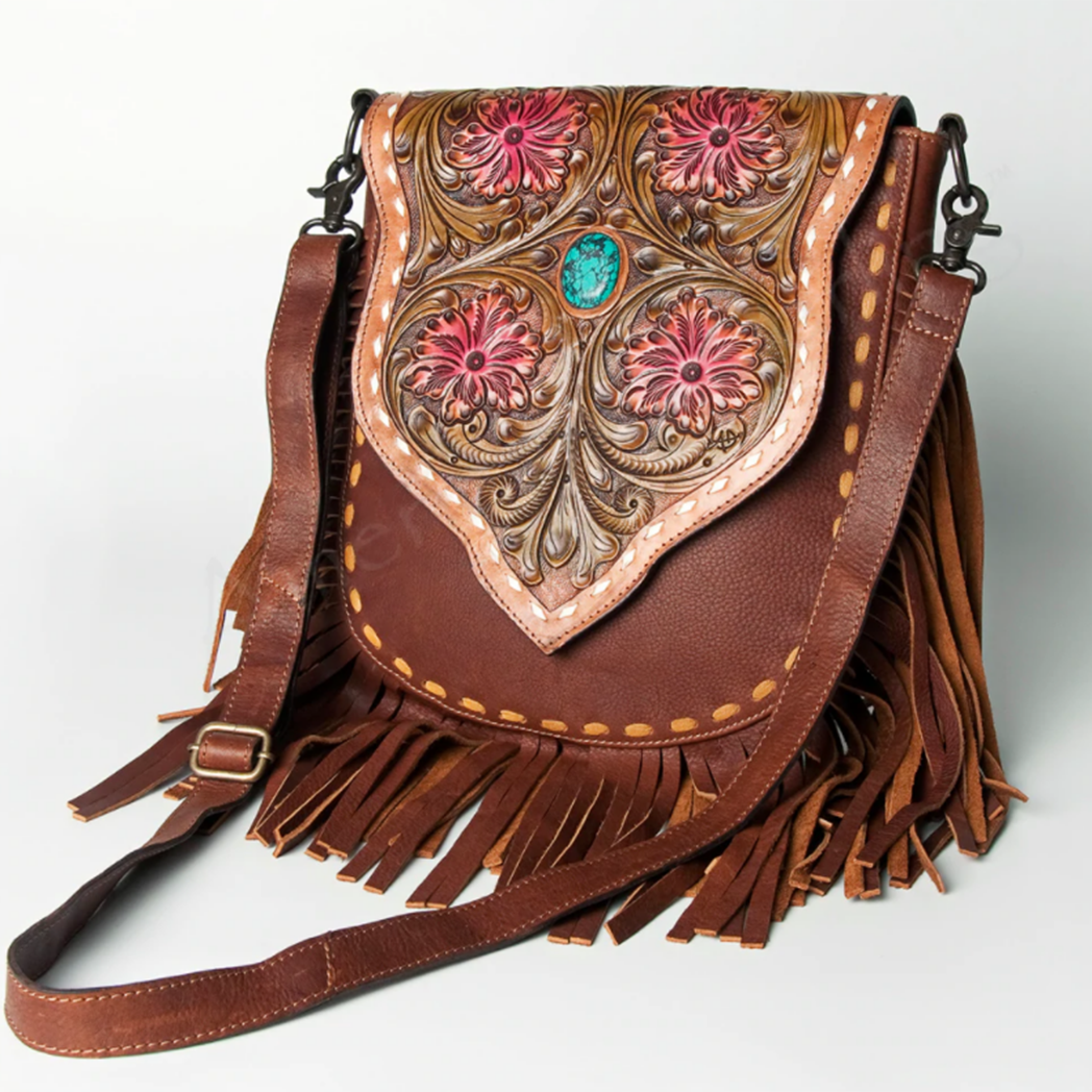 American Darling Rosa Floral Embossed Leather Messenger Bag for Women - Stylish Crossbody Purse for Work, Travel & Daily Use