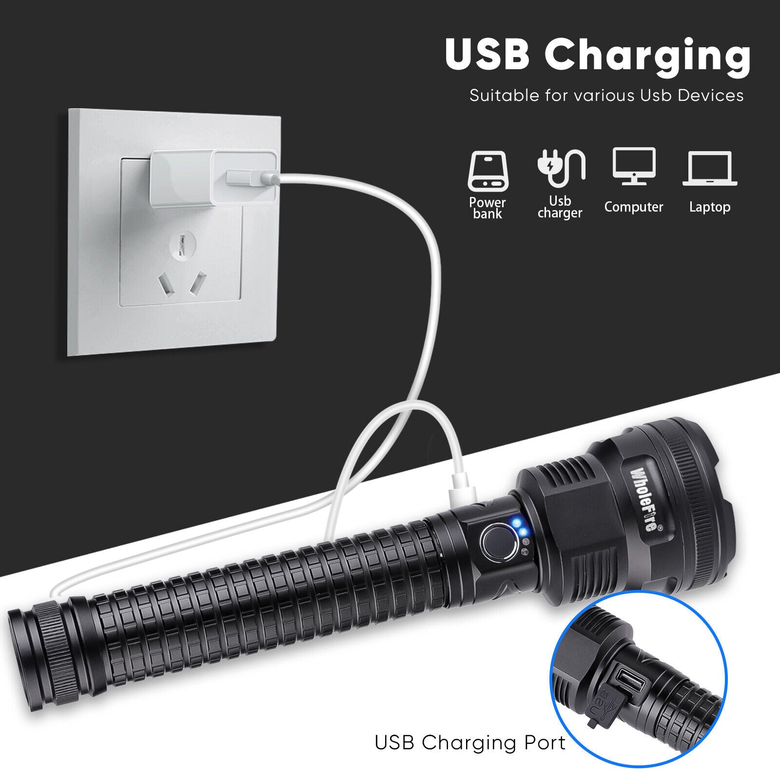 99000LM Ultra Bright XHP90 LED Flashlight - USB Rechargeable, Waterproof, Long-Lasting - Perfect for Camping, Hiking, Emergency & Outdoor Adventures