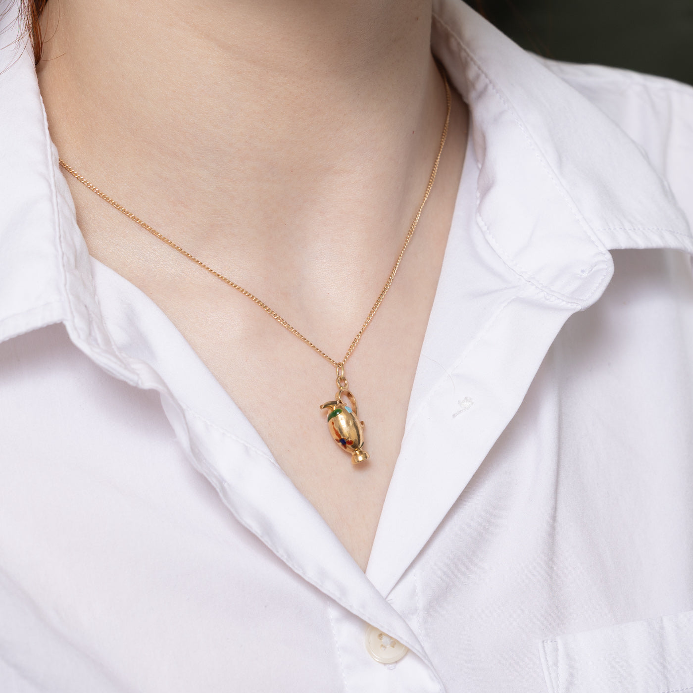 18K Yellow Gold Enamel Pitcher Charm Pendant - Elegant Jewelry Gift for Women, Perfect for Necklaces, Bracelets & DIY Jewelry Making