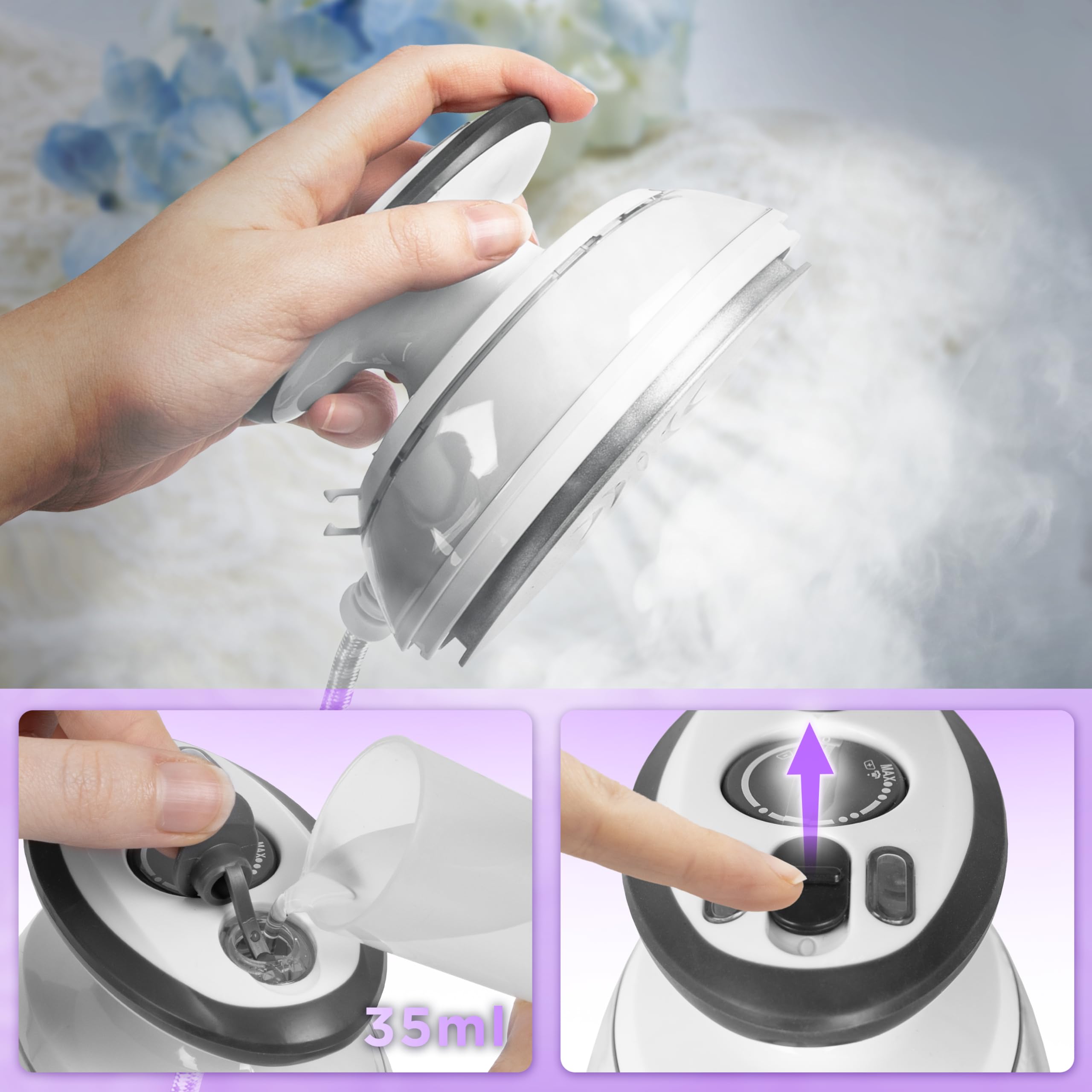Duronic SI3 WE Mini Travel Iron - 400W Portable Steam Iron with 35ml Water Tank, Lightweight & Compact for Travel, Quilting, Patchwork, Applique & Crafting - Perfect for Hotels, Vacations & DIY Projects - White