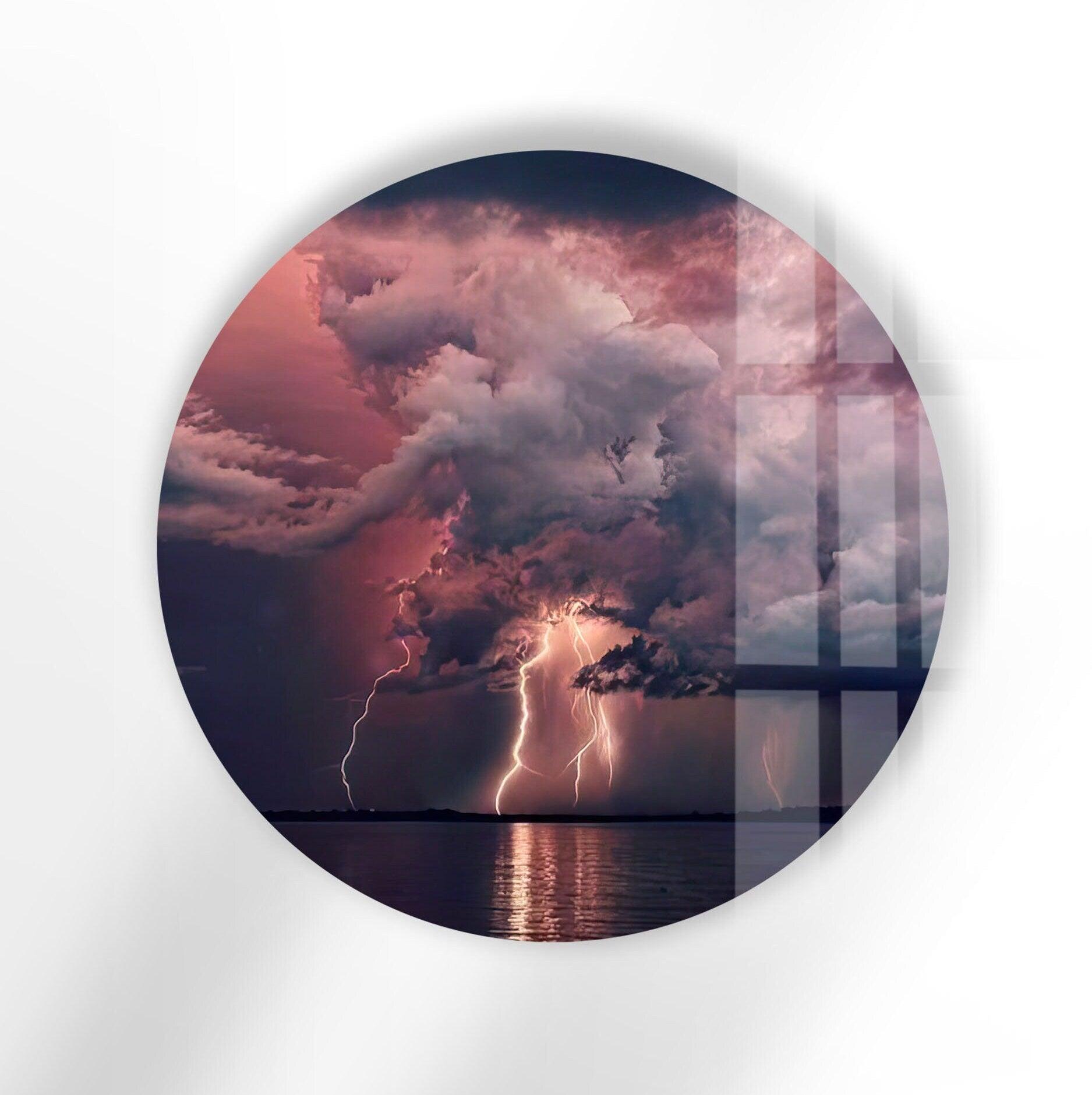 Abstract Round Lightning Glass Wall Art - Modern Home Decor for Living Room, Bedroom & Office - Shatterproof & UV Resistant - Perfect for Gifts & Interior Design
