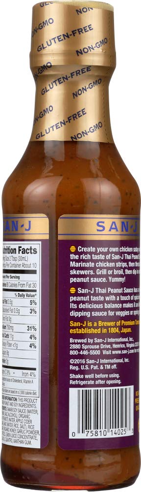 San-J Thai Peanut Cooking Sauce - 12 Pack (10 Oz Each) | Gluten-Free Stir Fry Sauce for Chicken, Noodles & Vegetables | Perfect for Asian Cuisine & Meal Prep
