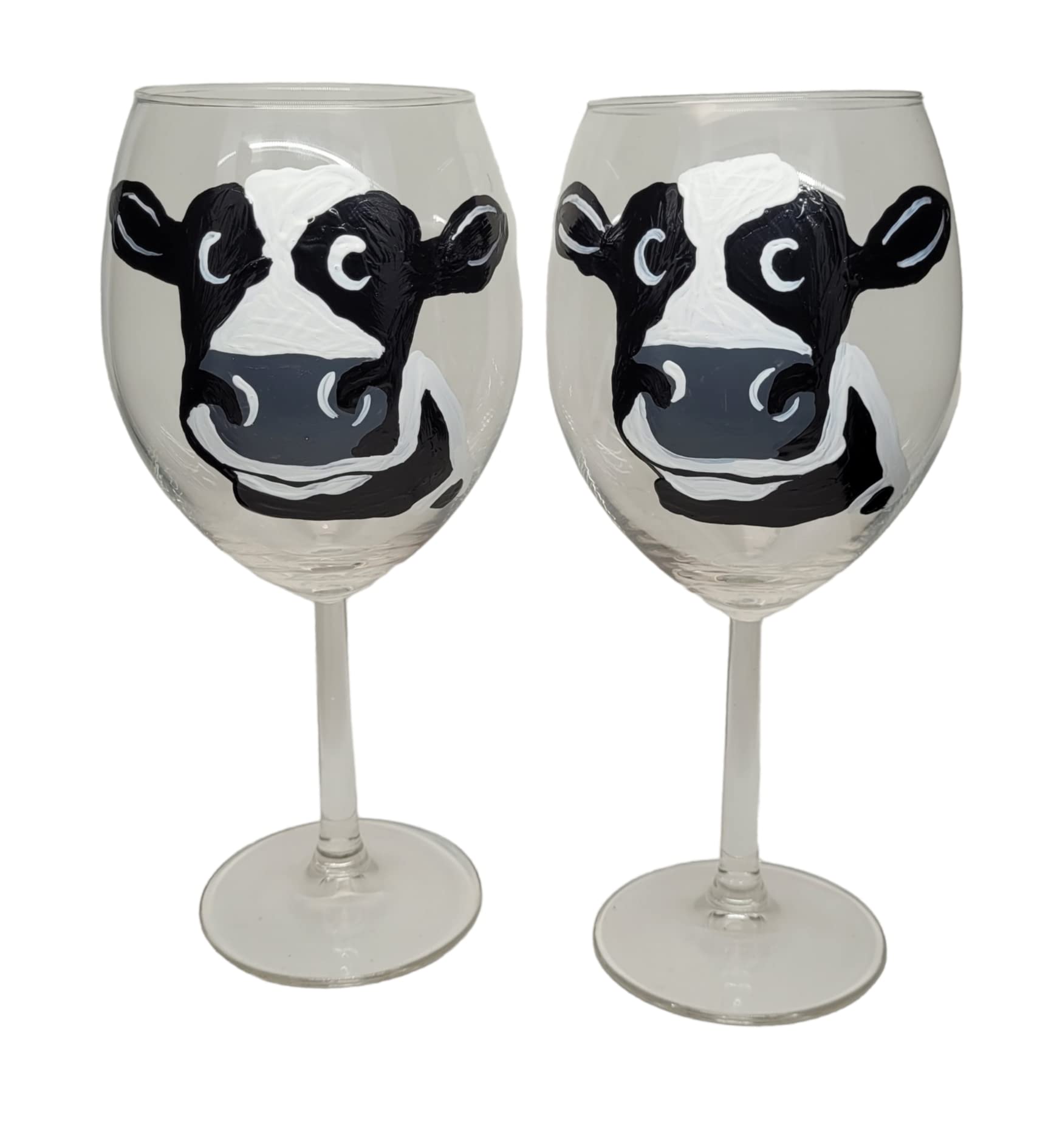 Hand-Painted Dairy Cow Stemless Wine Glasses Set of 2 - Unique Farmhouse Decor for Wine Tasting, Bridal Showers & Rustic Kitchen Decor