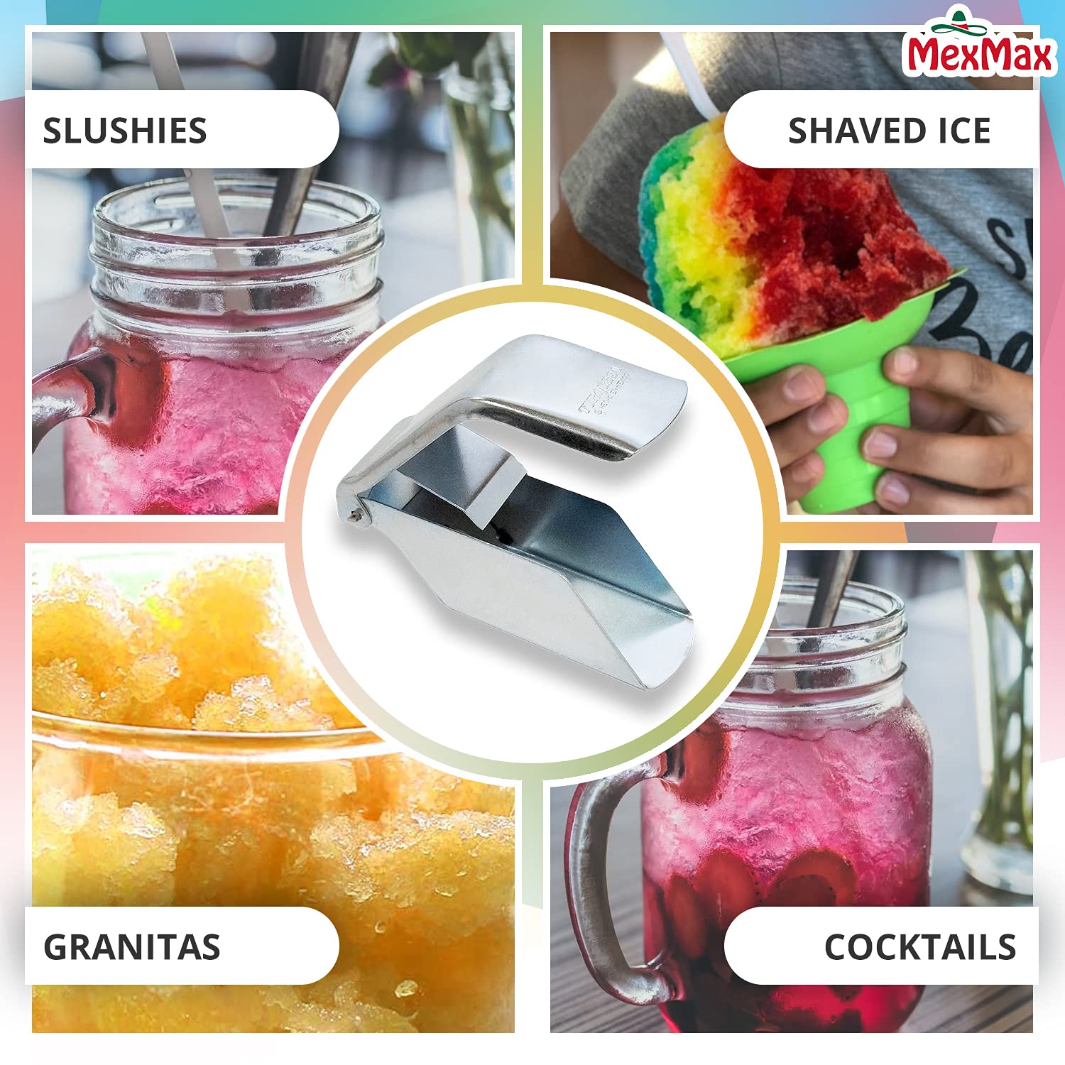 Premium CHAMPS Manual Ice Shaver - Stainless Steel Blade Handheld Ice Crusher for Snow Cones, Granitas & Mexican Raspados - Durable Tinned Ice Scraper for Home Bars, Cocktails & Desserts - Silver One Size (Mexican Kitchen Essential)