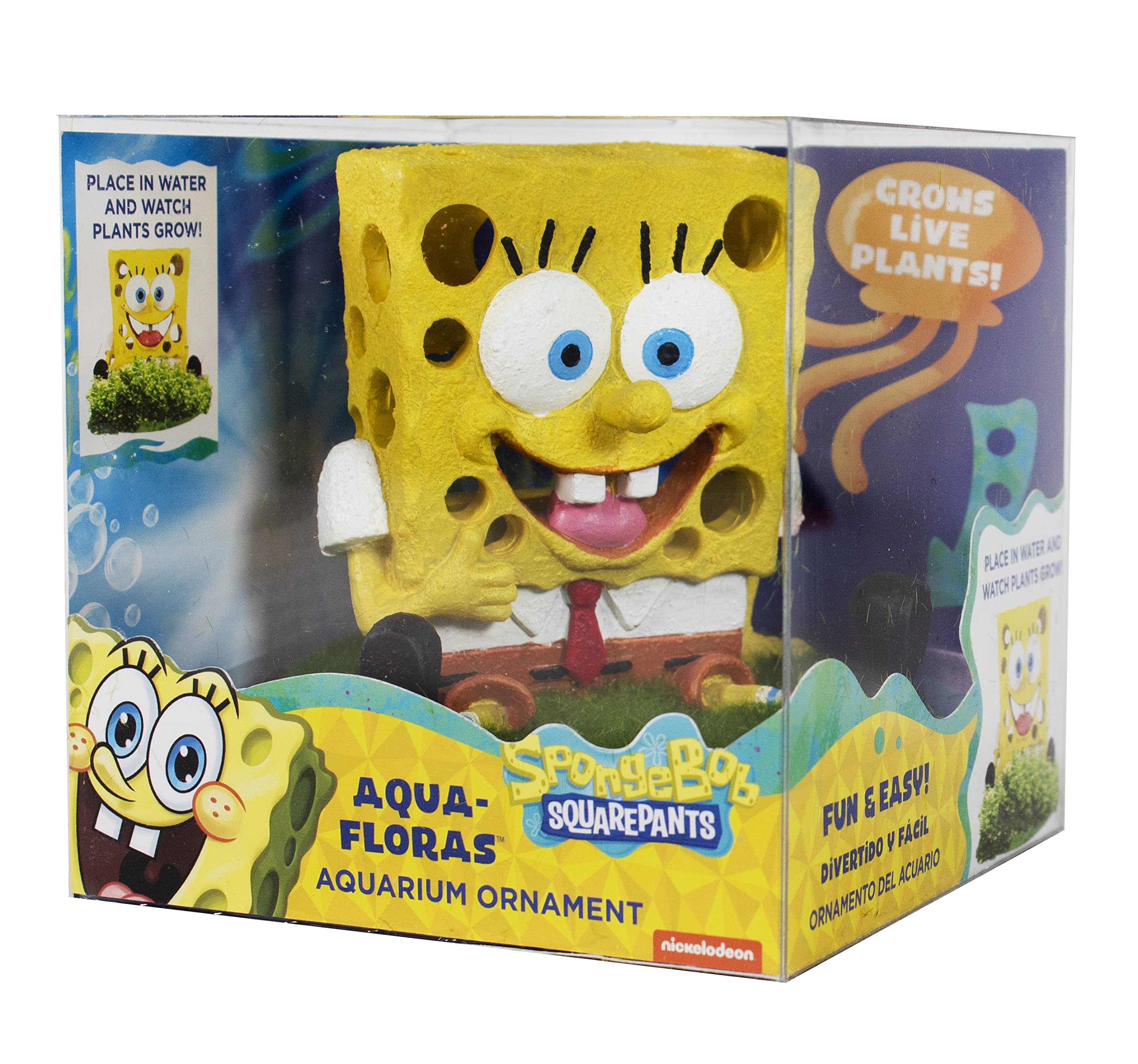 Penn-Plax Spongebob Squarepants Aqua-Flora Living Aquarium Decoration with Embedded Glosso Plant Seeds – Perfect for Fish Tanks, Betta Bowls & Aquatic Plant Enthusiasts