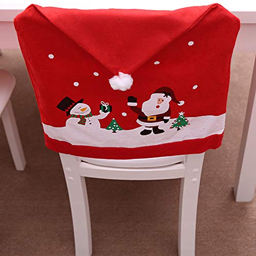 4-Piece Santa Claus Hat Chair Covers - Non-Woven Christmas Chair Decor with Snowman Design for Dining Room & Kitchen - Holiday Party Decorations & Festive Gifts (Perfect for Christmas Celebrations, Family Gatherings & Winter Home Decor)
