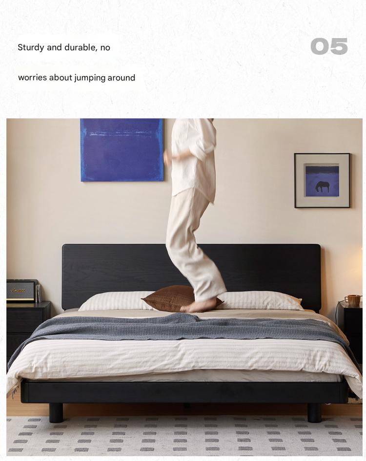 Solid Oak Wood Luminous Floating Bed Frame - Modern Platform Bed with LED Lighting for Bedroom, Guest Room or Dorm