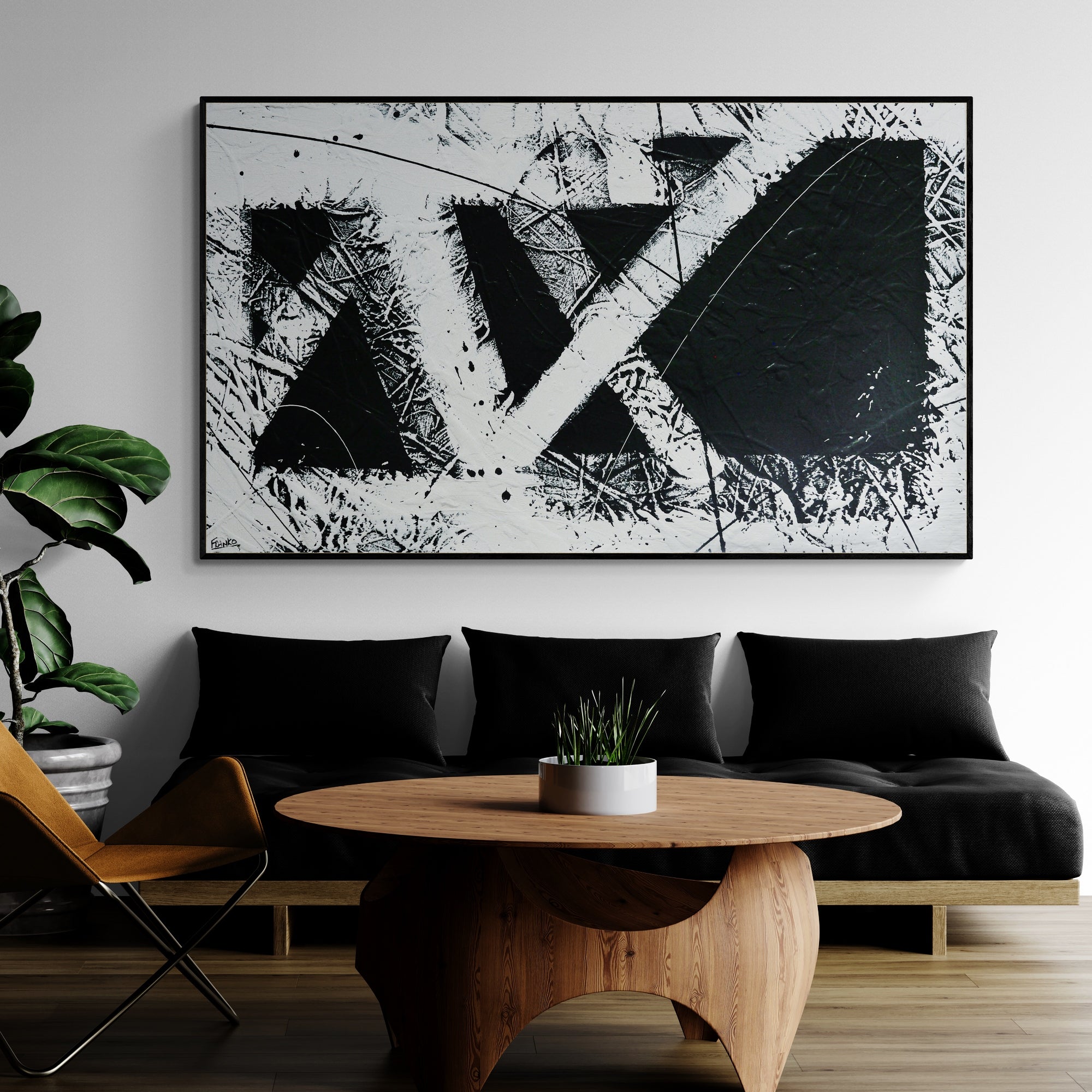 200cm x 120cm Black and White Textured Abstract Canvas Painting - Modern Wall Art for Living Room, Bedroom & Office Decor