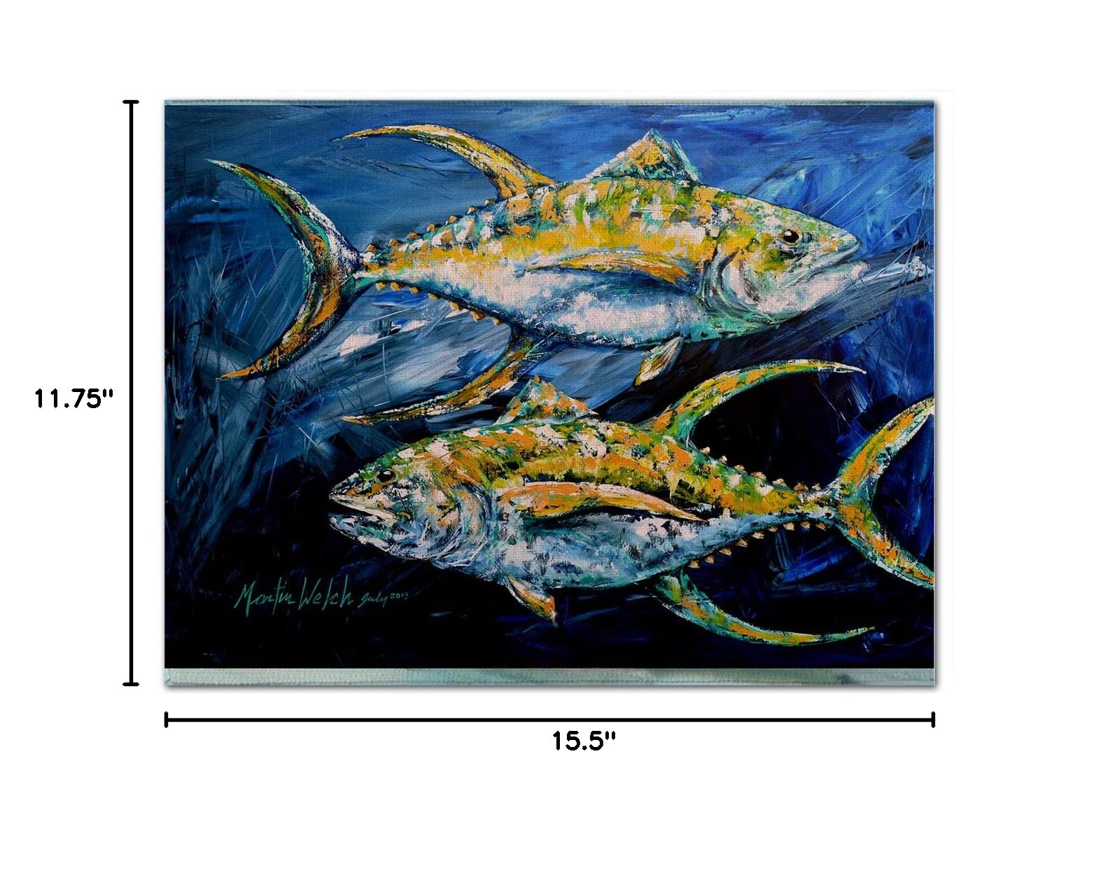 Caroline's Treasures MW1125PLMT Blue Tuna Fish Fabric Placemat - Washable, No Ironing, Linen-Look Table Decor for Dining Room, Kitchen, and Party Settings