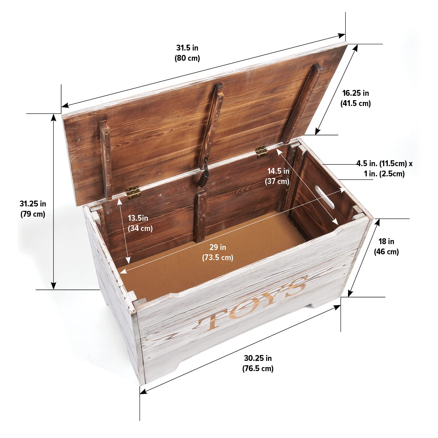 Badger Basket Farmhouse Solid Wood Rustic Toy Box with Reversible Toys Panel - Distressed White | Kids' Room Storage Organizer for Toys, Books & Blankets | Nursery Decor & Playroom Organization