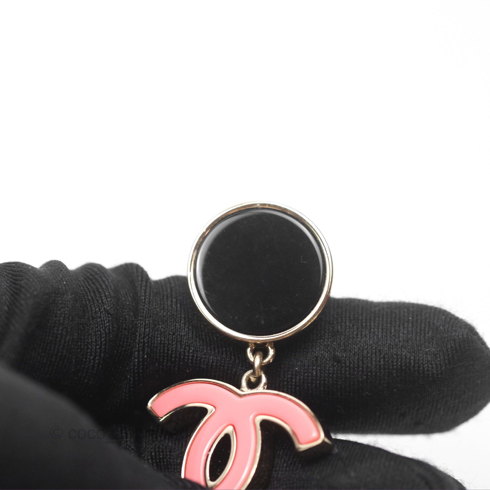 Chanel CC Logo Enamel Pink & Black Drop Earrings - Luxury Fashion Jewelry for Women, Perfect for Parties, Weddings & Special Occasions