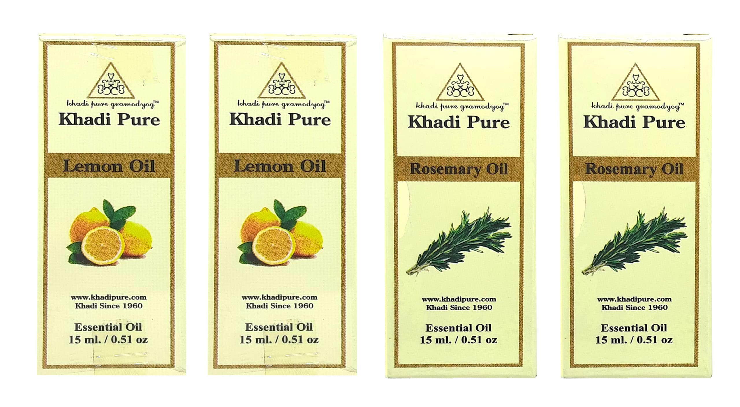 Khadi Pure Rosemary & Lemon Essential Oil - 15ml (Pack of 4) for Aromatherapy, Hair Care & Relaxation