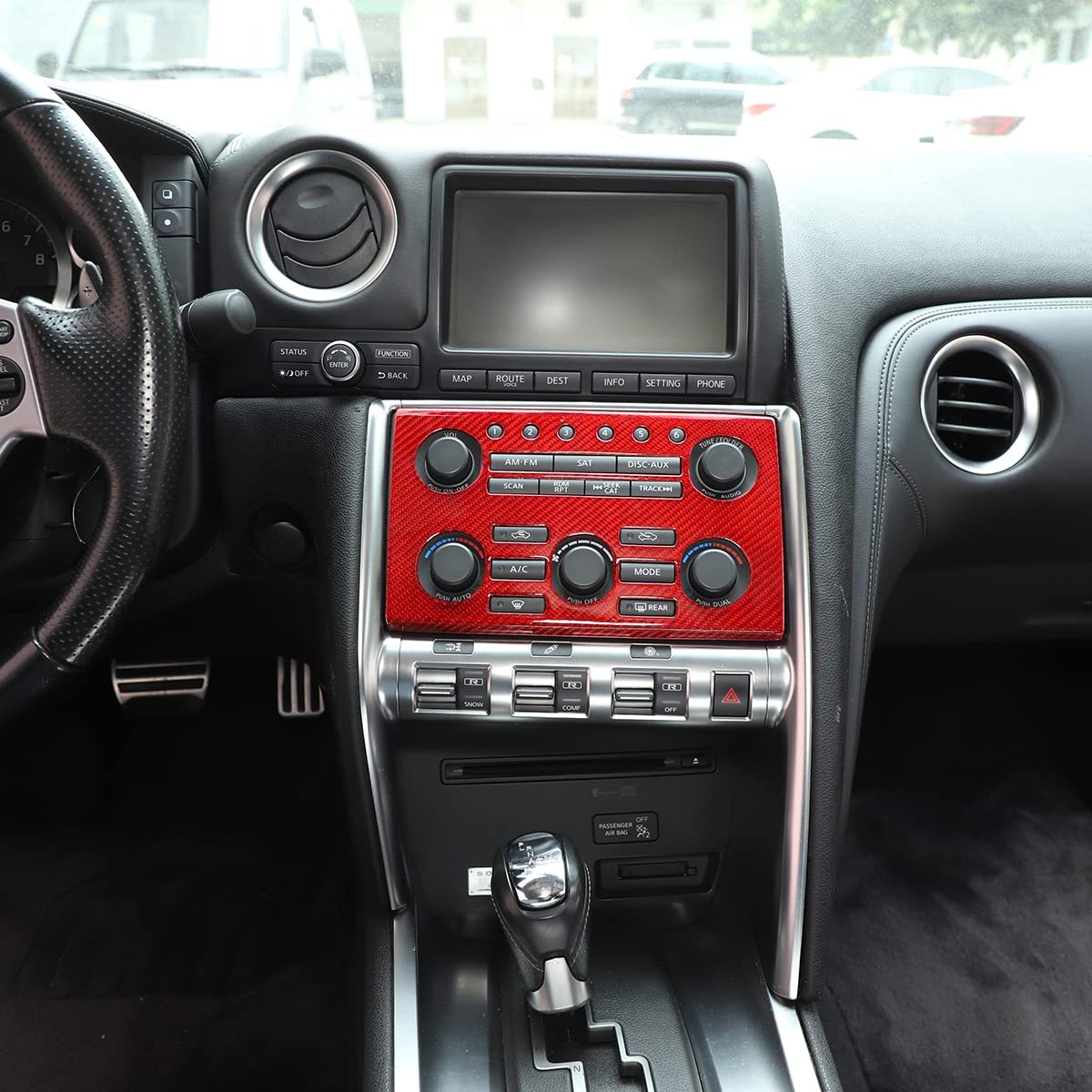 Carbon Fiber Center Control Volume Panel Decorative Patch for 2008-2016 Nissan GT-R R35 - Red Interior Accessory | Perfect for Car Enthusiasts & Custom Upgrades