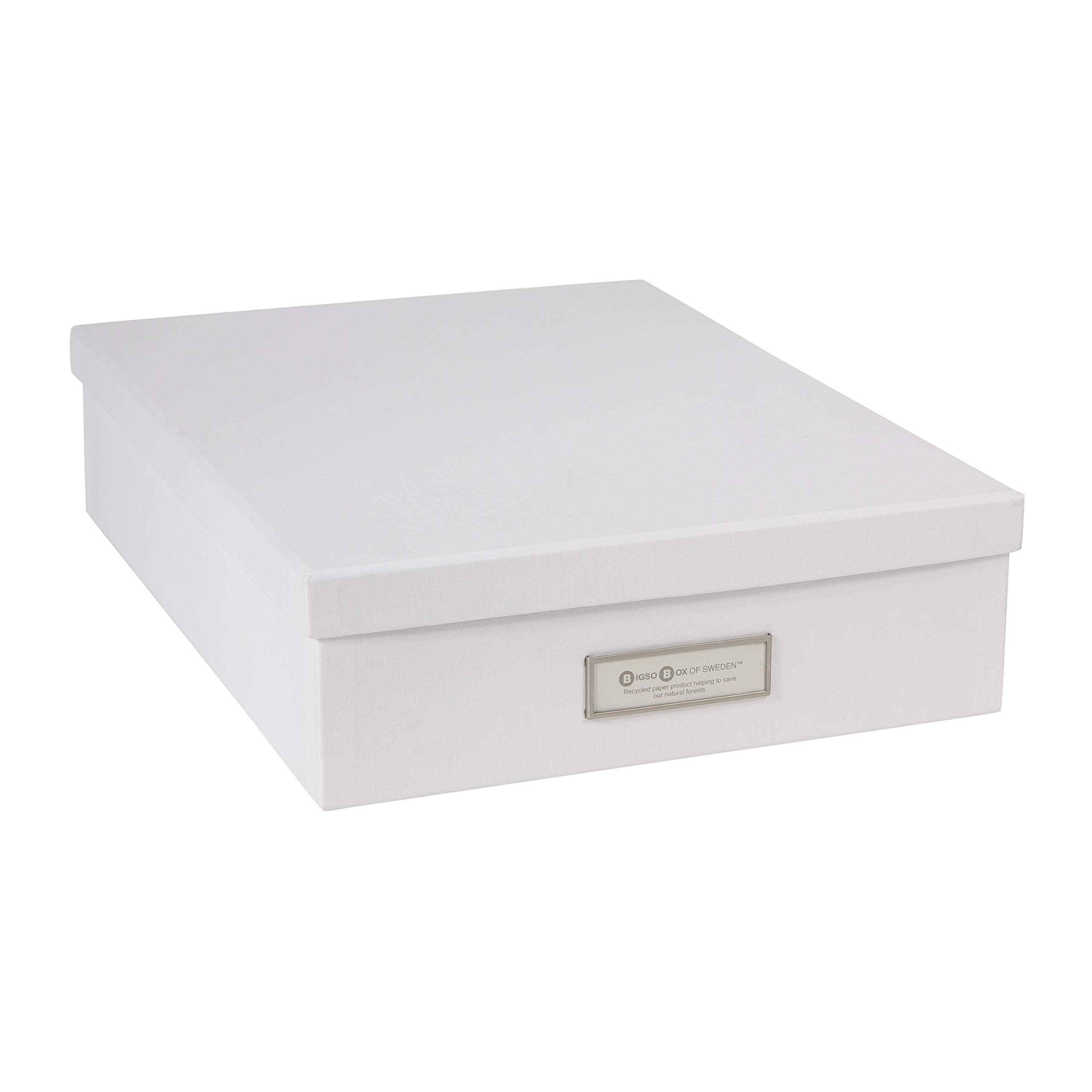 Bigso Sweden A4 Document Storage Box with Lid & Handle - Organize Paper, Brochures, Notes - Durable Fiberboard Office File Organizer for Home & Office Use