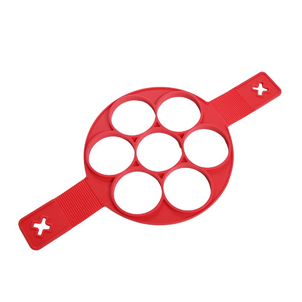 Non-Stick Silicone 7-Hole Pancake Maker - Perfect for Breakfast, Kids & Family Cooking - Red