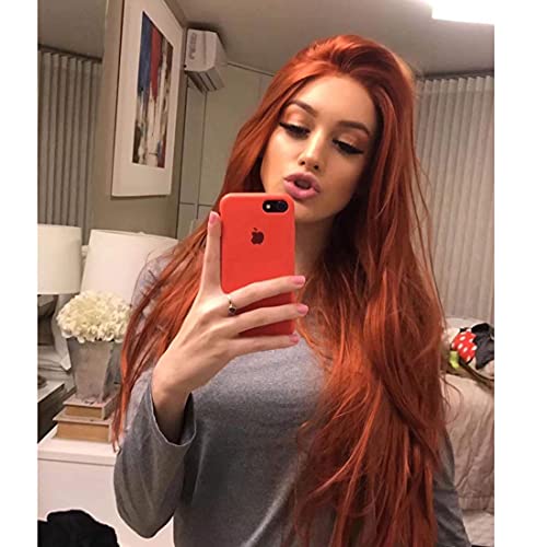 ATAYOU Long Auburn Copper Red Lace Front Wig - Natural Silky Straight Glueless Human Hair Wig | Heat Resistant Synthetic Hair for Women | Perfect for Cosplay, Daily Wear & Special Occasions (Auburn 593)
