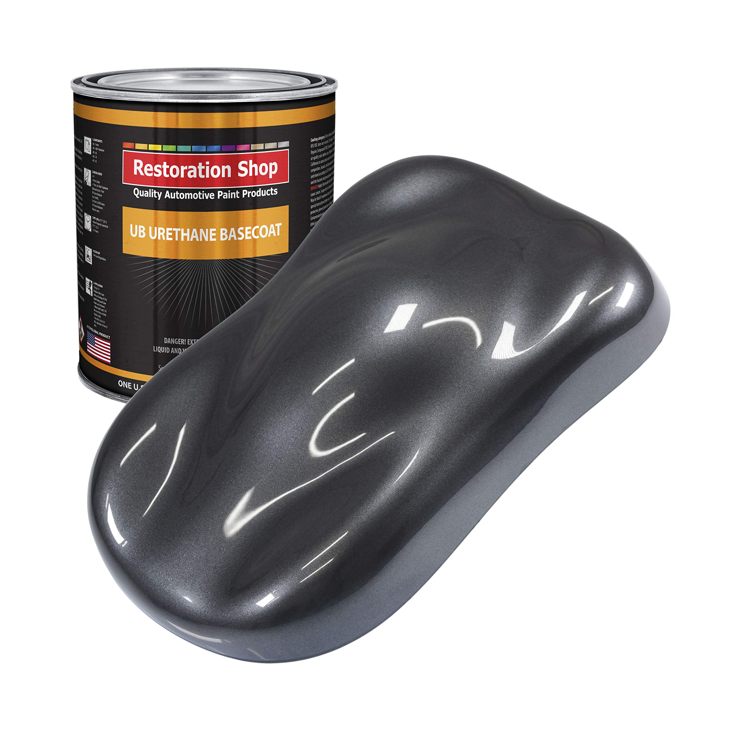 Restoration Shop - Gunmetal Grey Metallic Urethane Basecoat Auto Paint (1 Gallon) - Professional High Gloss Automotive Refinish Coating for Cars & Trucks - Perfect for Vehicle Restoration, Custom Paint Jobs & Touch-Ups