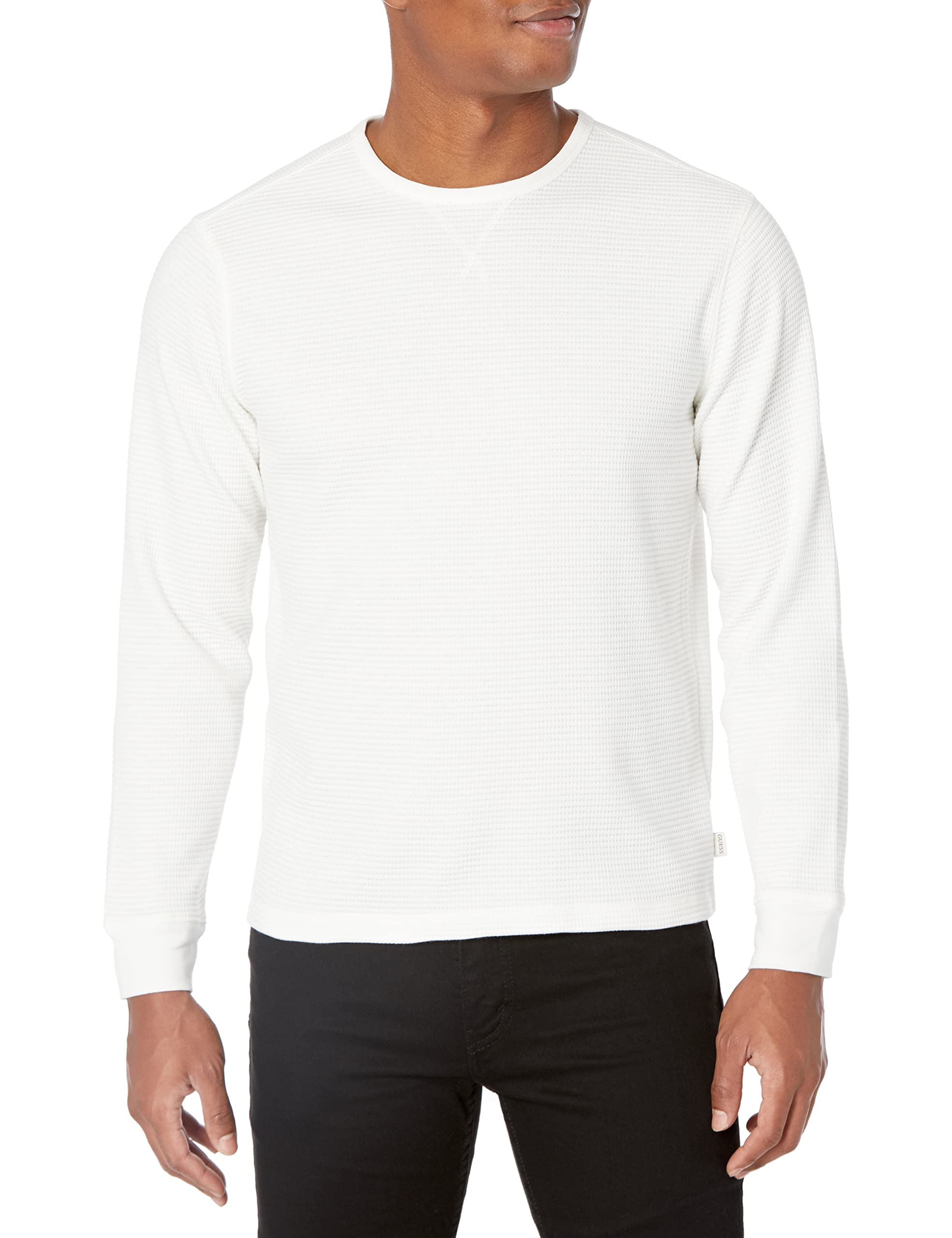 GUESS Men's Long Sleeve Hudson Waffle Crew Neck Sweater - Casual Winter Warm Knit Pullover for Men | Perfect for Office, Date Night & Holiday Outfits