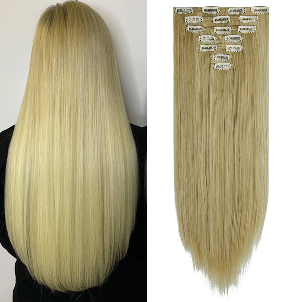 OMGREAT 23 Inch 7-Piece Clip-in Hair Extensions for Women - Long Straight Thick Human Hair Weft (16 Clips) Natural Black - Perfect for Volume, Length & Styling for Parties, Weddings & Daily Wear