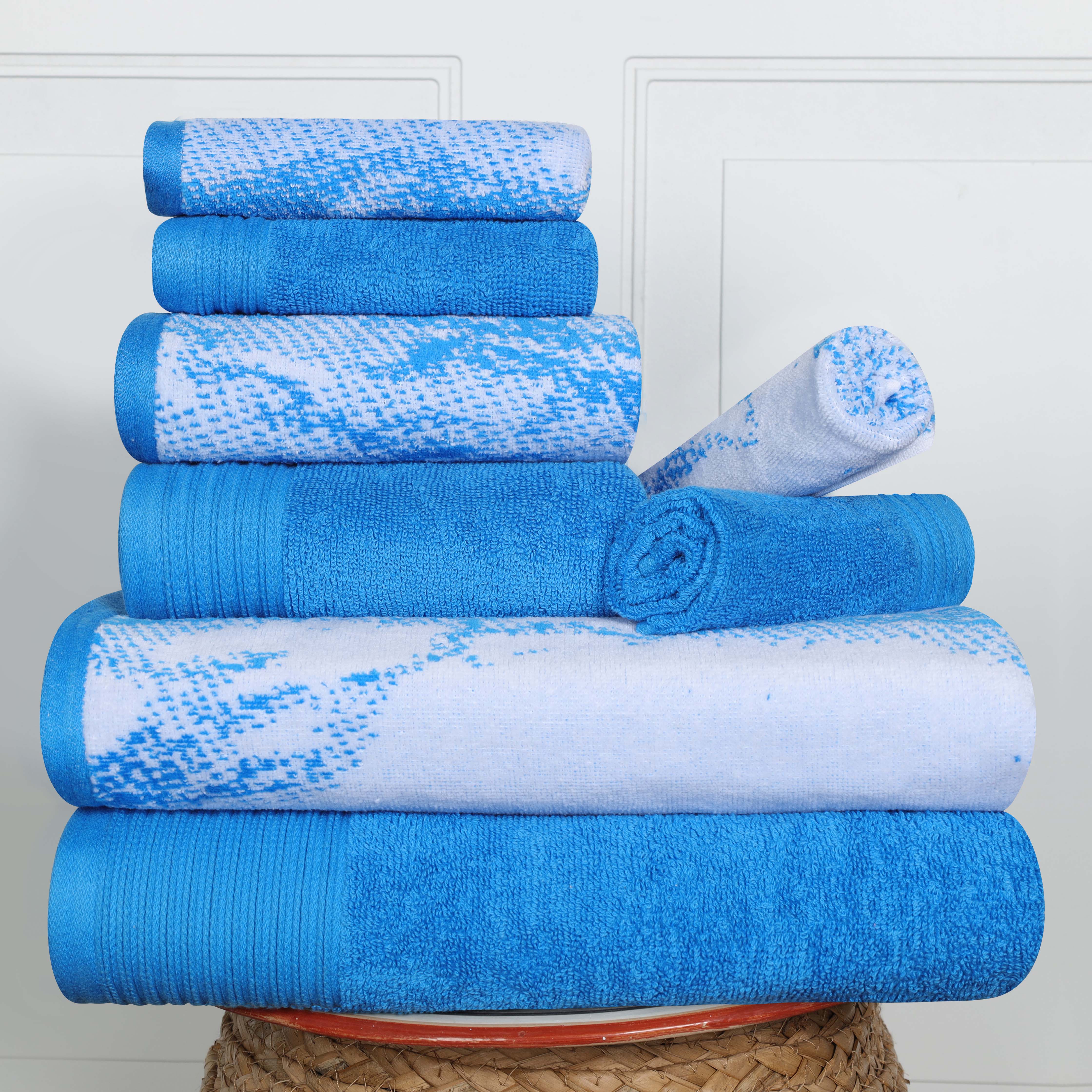 Premium 8-Piece Cotton Quick-Drying Towel Set - Solid & Marble Patterns for Bath, Beach, Gym, and Spa | Ultra Absorbent & Soft Bath Towels for Home & Travel