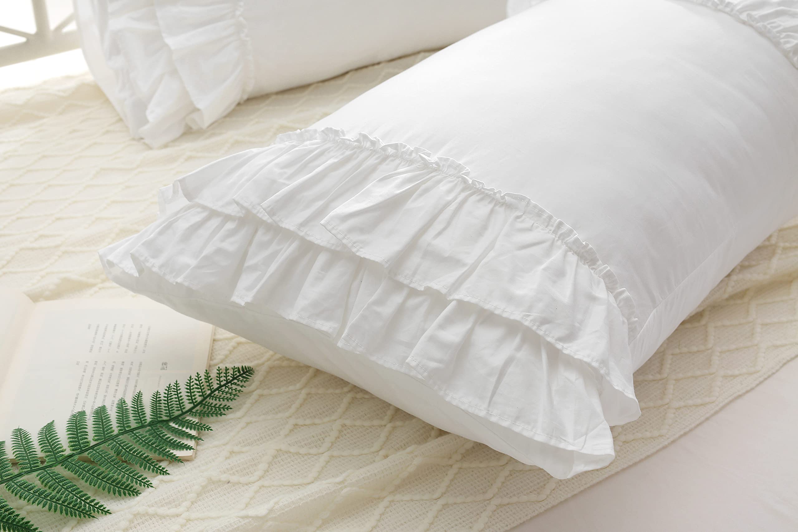 White Ruffles Pillow Shams Queen Size - 2 Pack 30x20 Inch Pure Cotton Ruffled Pillowcases & Covers for Bedroom Decor, Sofa Throw Pillows - Soft Luxury Bedding Accent for Master Bedroom, Guest Room or Living Room