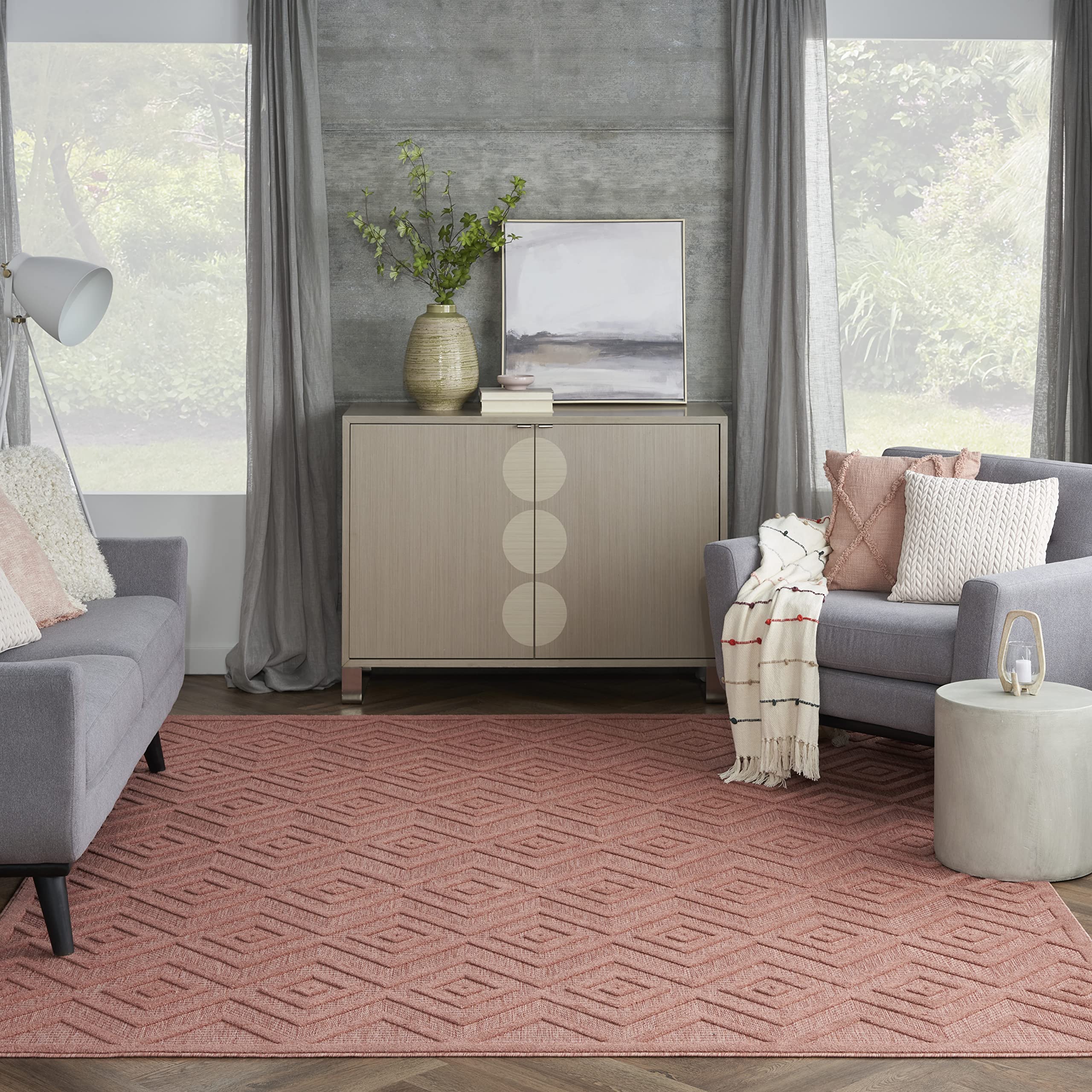 Nourison 7' x 10' Coral & Orange Indoor Outdoor Area Rug - Non-Shedding, Easy Clean, High Traffic Resistant - Perfect for Living Room, Bedroom, Dining Room, Deck, Patio & Backyard