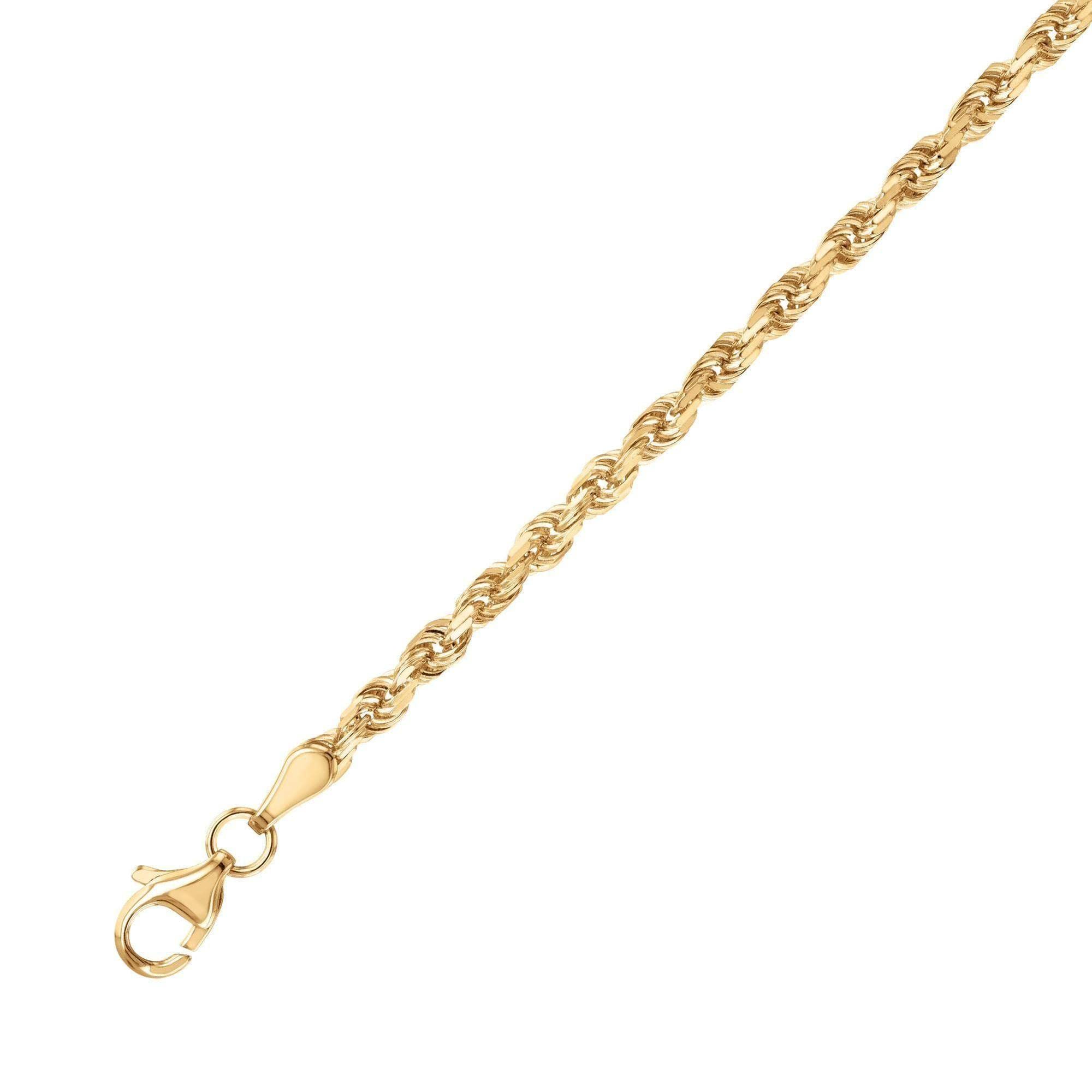 Reeds Yellow Gold Solid Diamond-Cut Rope Chain Bracelet for Women & Men | 3mm Width, 8 Inch Adjustable Length | Luxury Jewelry Gift for Anniversary, Birthday & Special Occasions