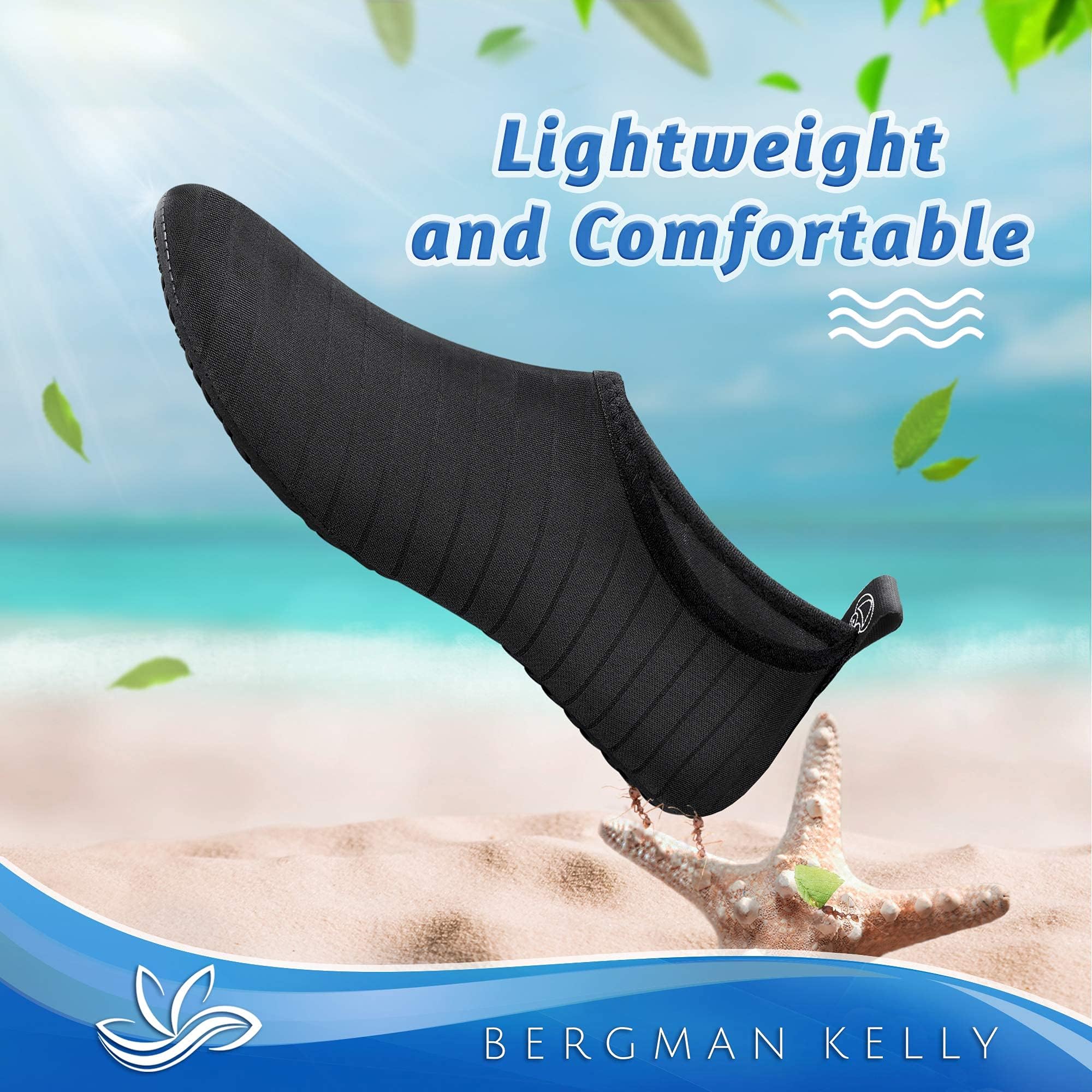 BERGMAN KELLY Men's & Women's Water Shoes for Swimming, Surfing & Beach - Quick Dry Barefoot Water Socks for Outdoor Adventures, Pool, Yoga & Aqua Fitness - Multiple Colors Available