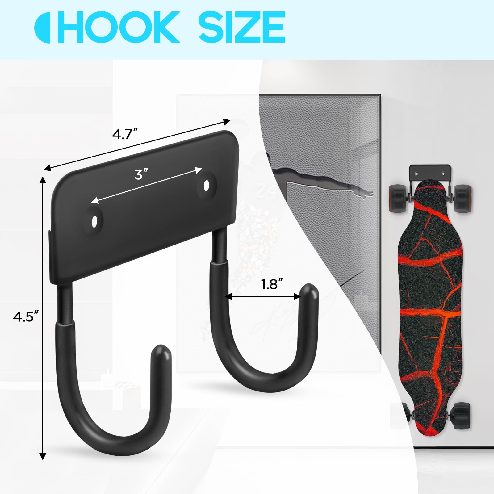 Vowcarol Skateboard Wall Mount Hook - Storage Rack for Skateboards at Home