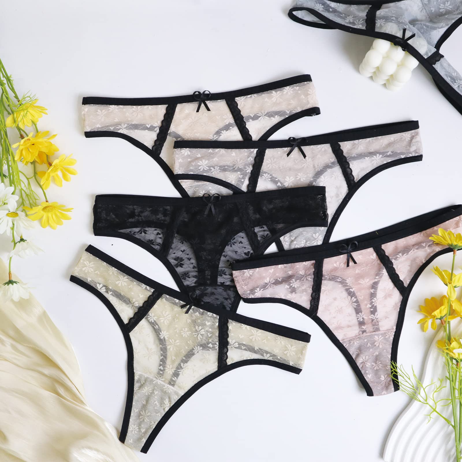 Sexy Women's G-String Thongs 5-Pack - Low Rise Hipster Panties, Breathable Stretch T-Back Underwear (S-XL) for Date Night, Lingerie Collection & Everyday Comfort